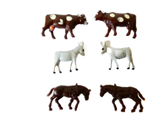 H0 MIX SET 6 ks Figurky - Kráva 2x, kůň 2x a osel 2x 